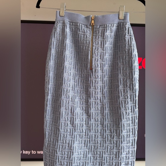 Two-Piece High-quality Blue Labyrinth Cable Knit Cardigan and Skirt Set